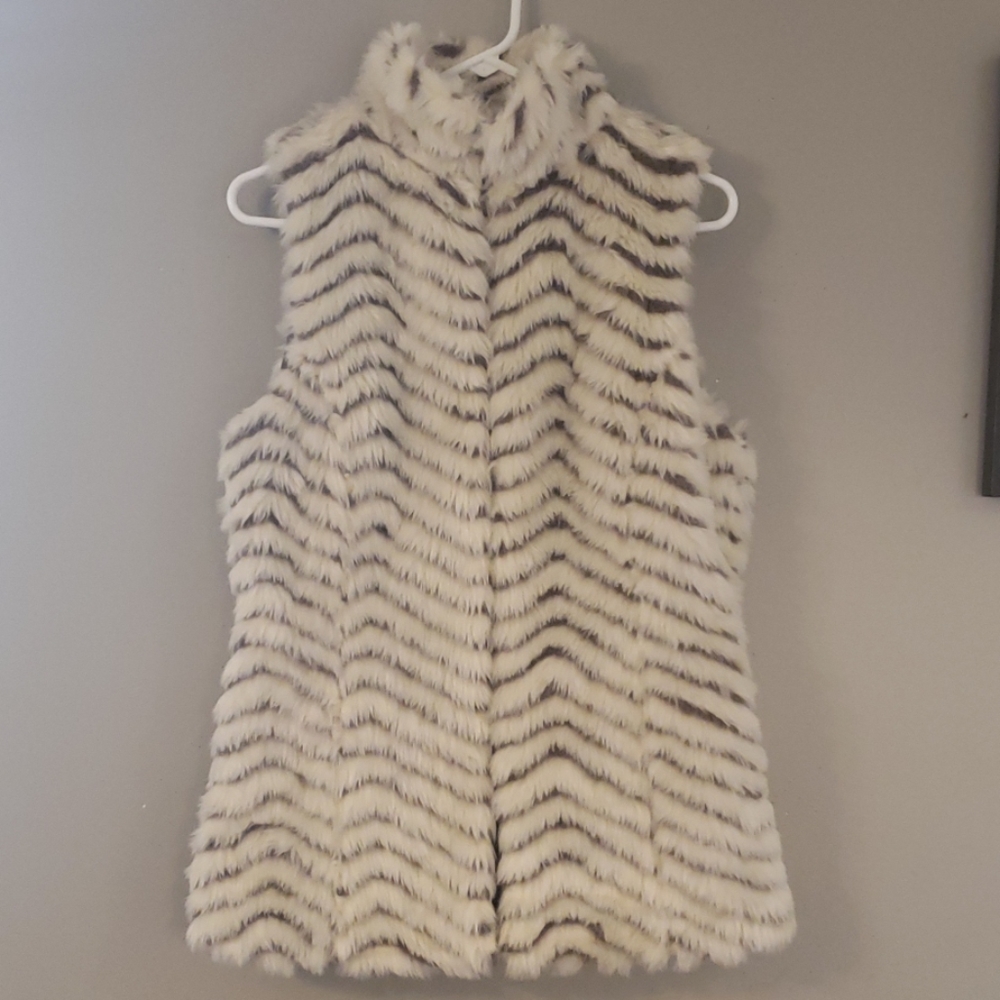 Nwt Me Jane Fur Cream & Brown Vest Size Medium